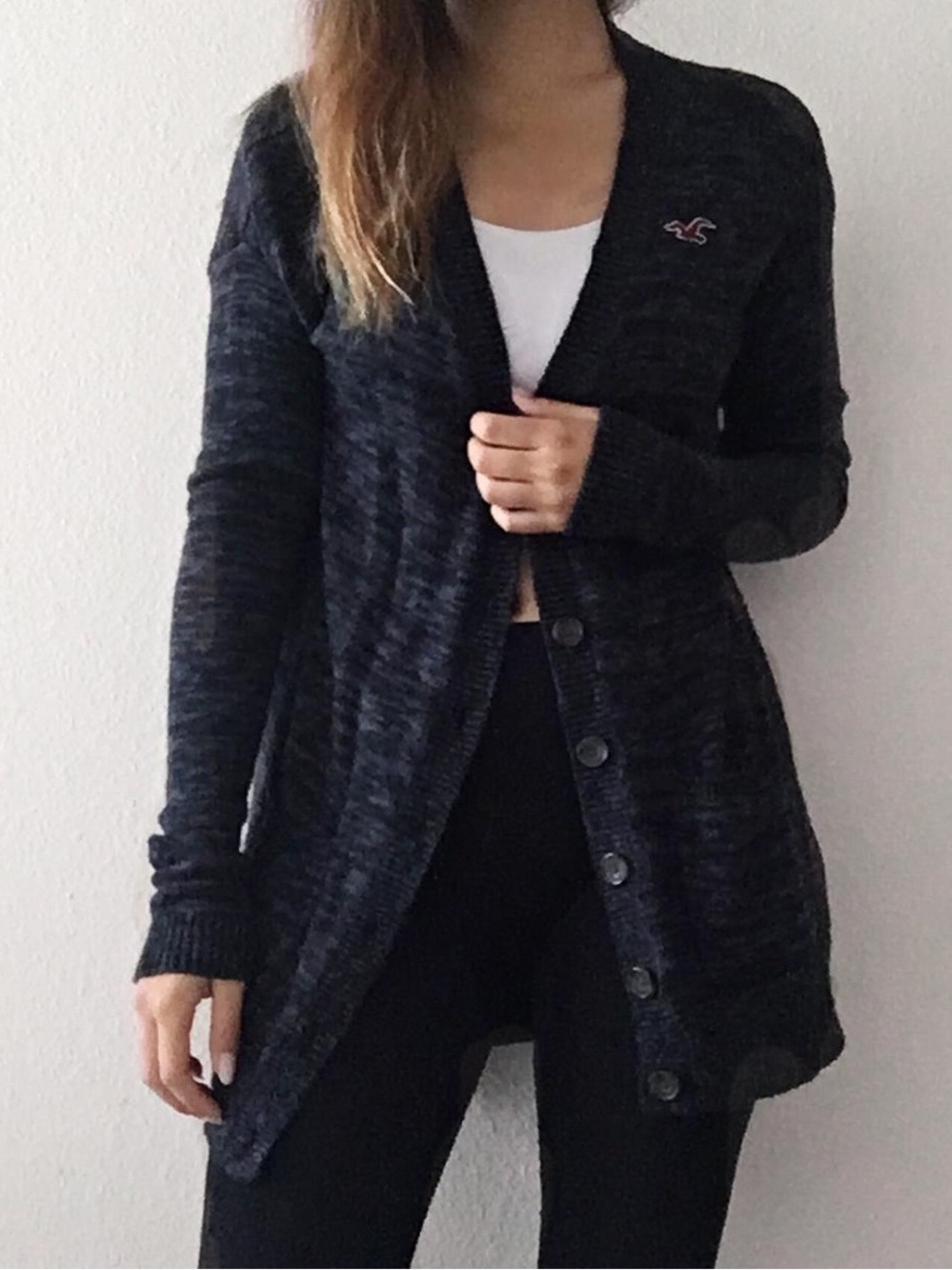 Hollister Navy Marled Knit Button-Up Cardigan